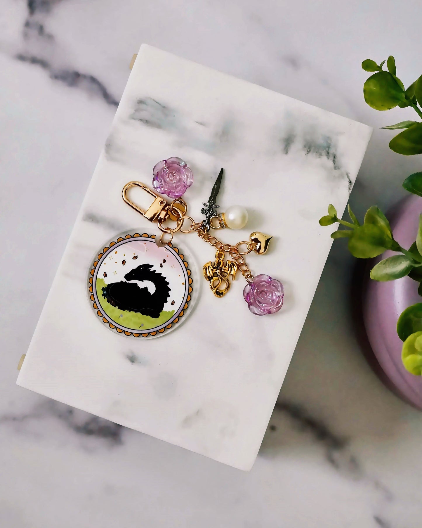 Sleeping Dragon Acrylic Circle Keychain