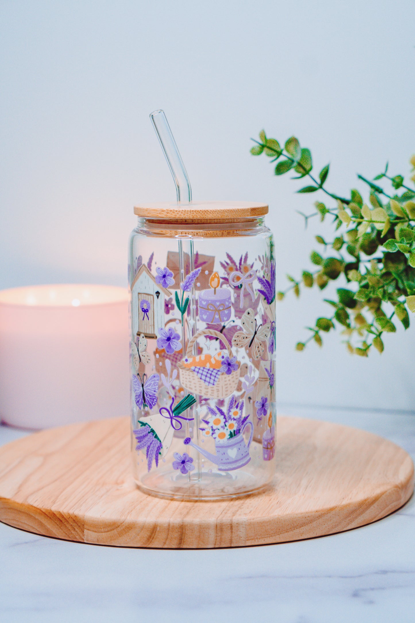 Lavender Picnic Fields Iced Coffee Glass
