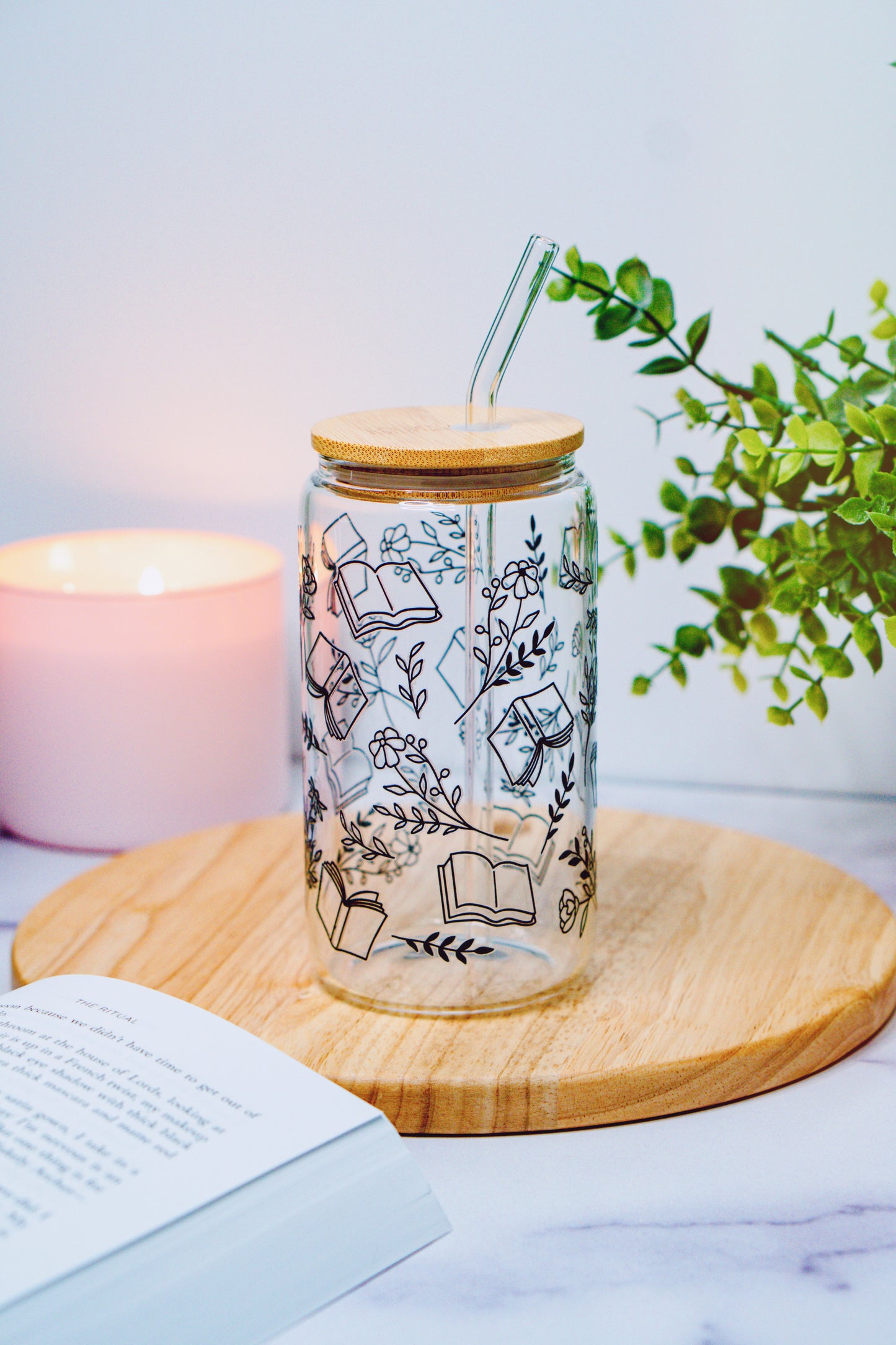 Books & Wildflowers Iced Coffee Glass