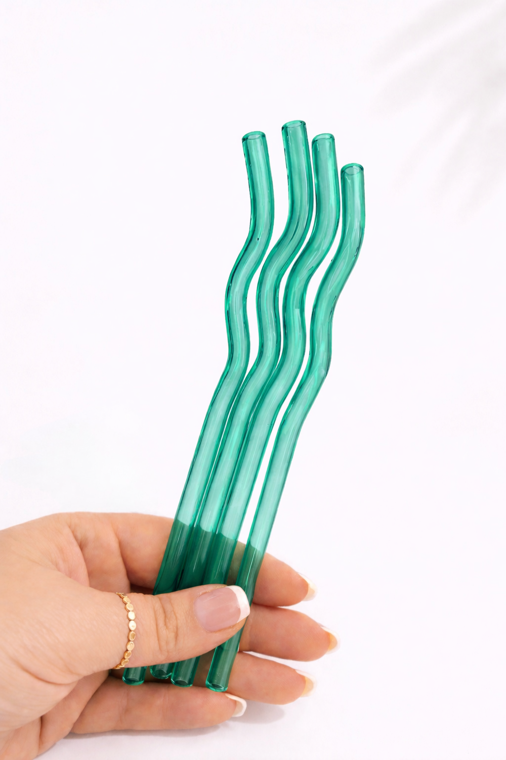 Teal Wavy Glass Straw