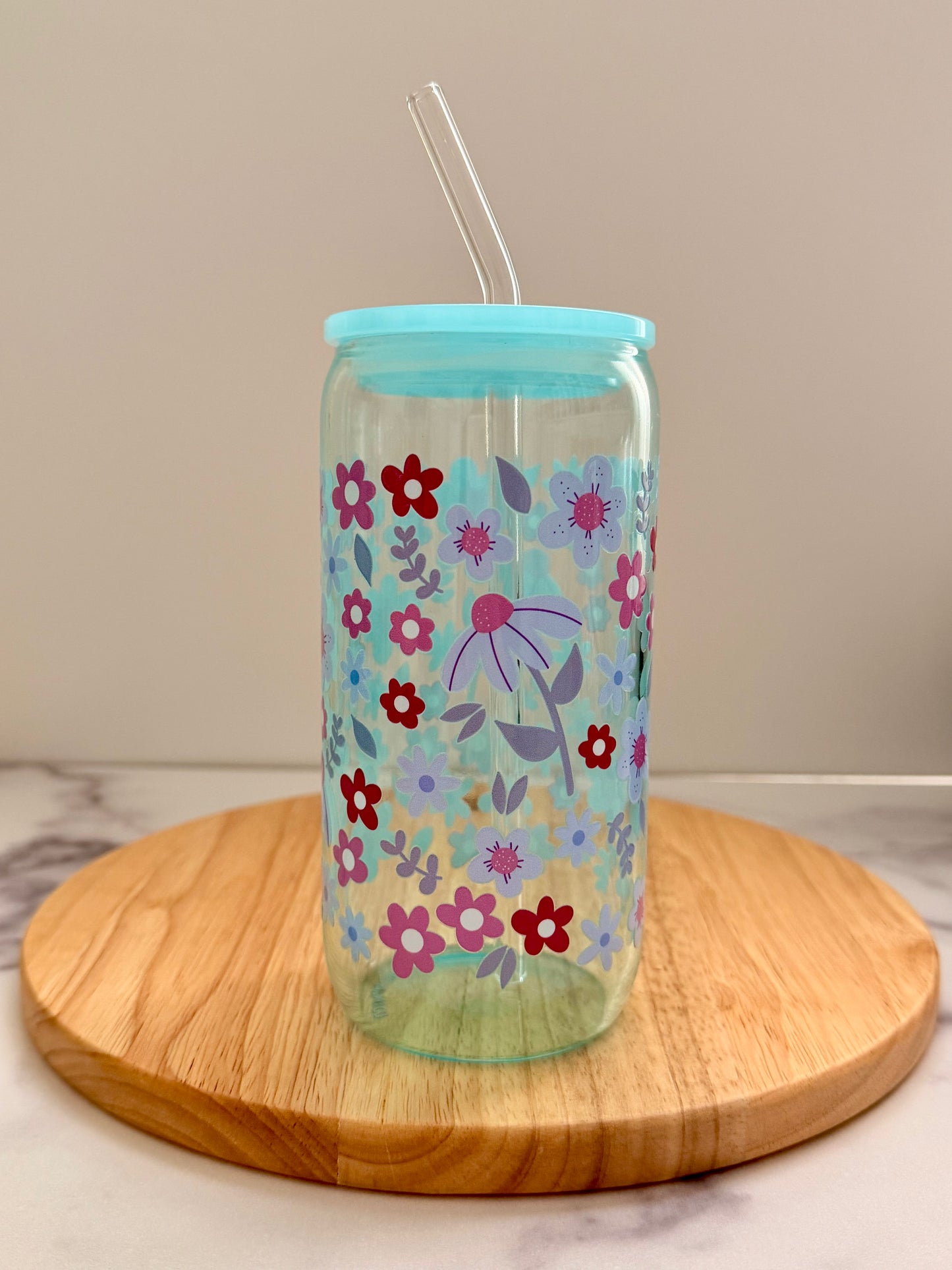 Blue Floral ✨ Last of Its Kind ✨ 16 oz. Glass Cup