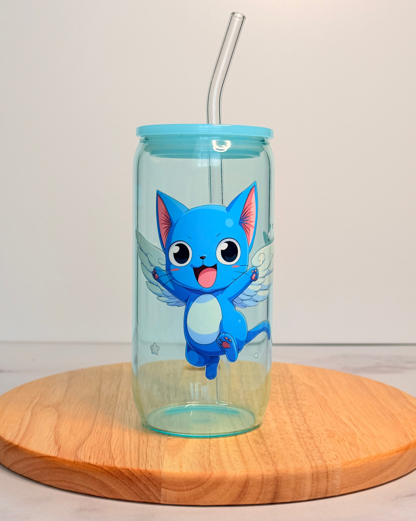 Blue Happy Cat | Iced Coffee Glass