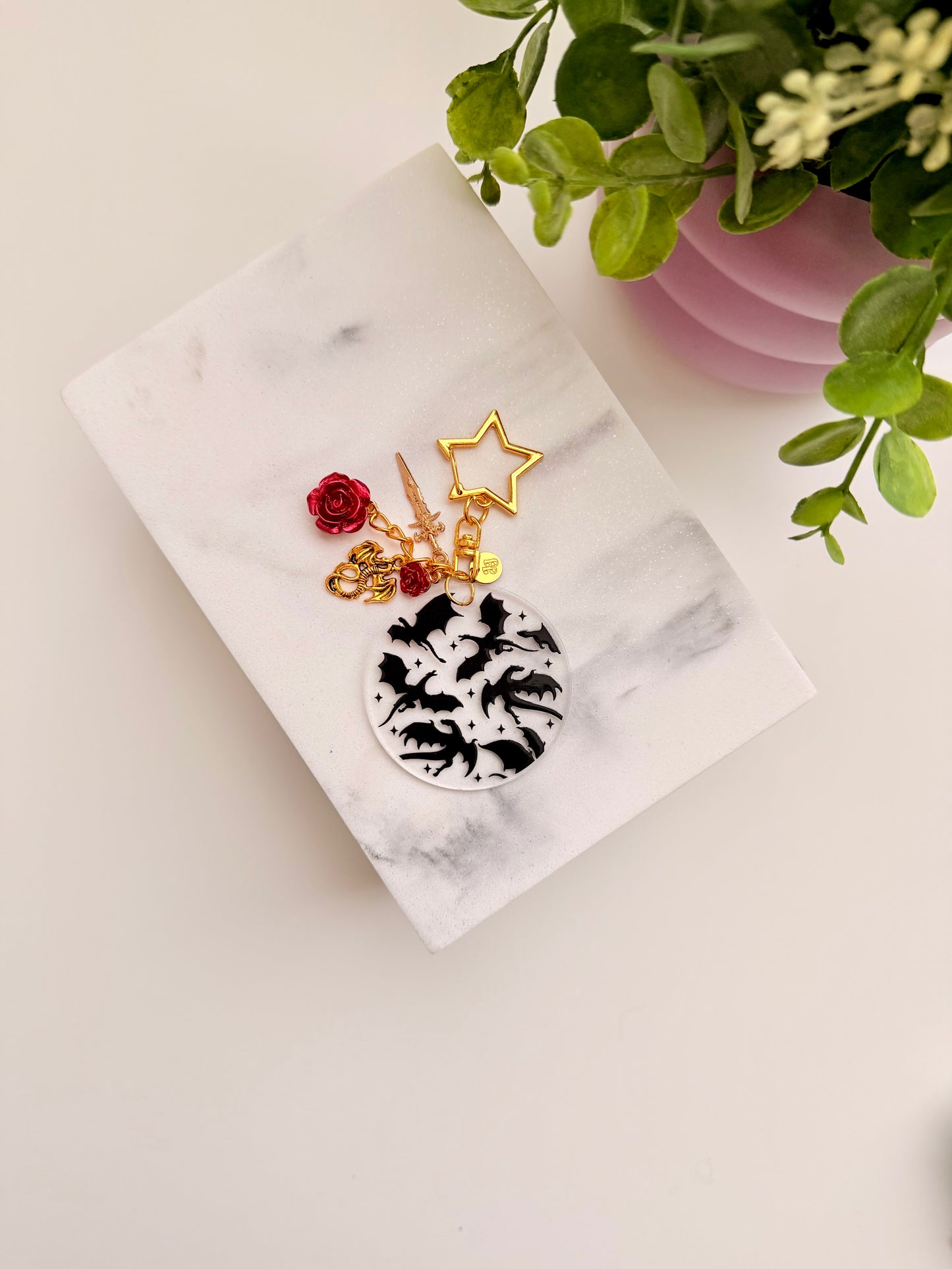 Black Dragon Charm Acrylic Circle Keychain