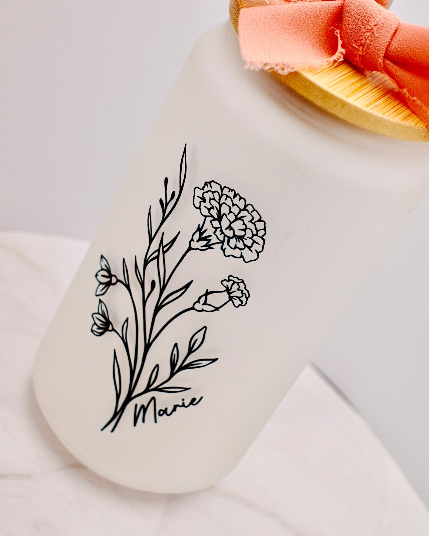 Personalized Name & Birth Month Flower Glass Cup