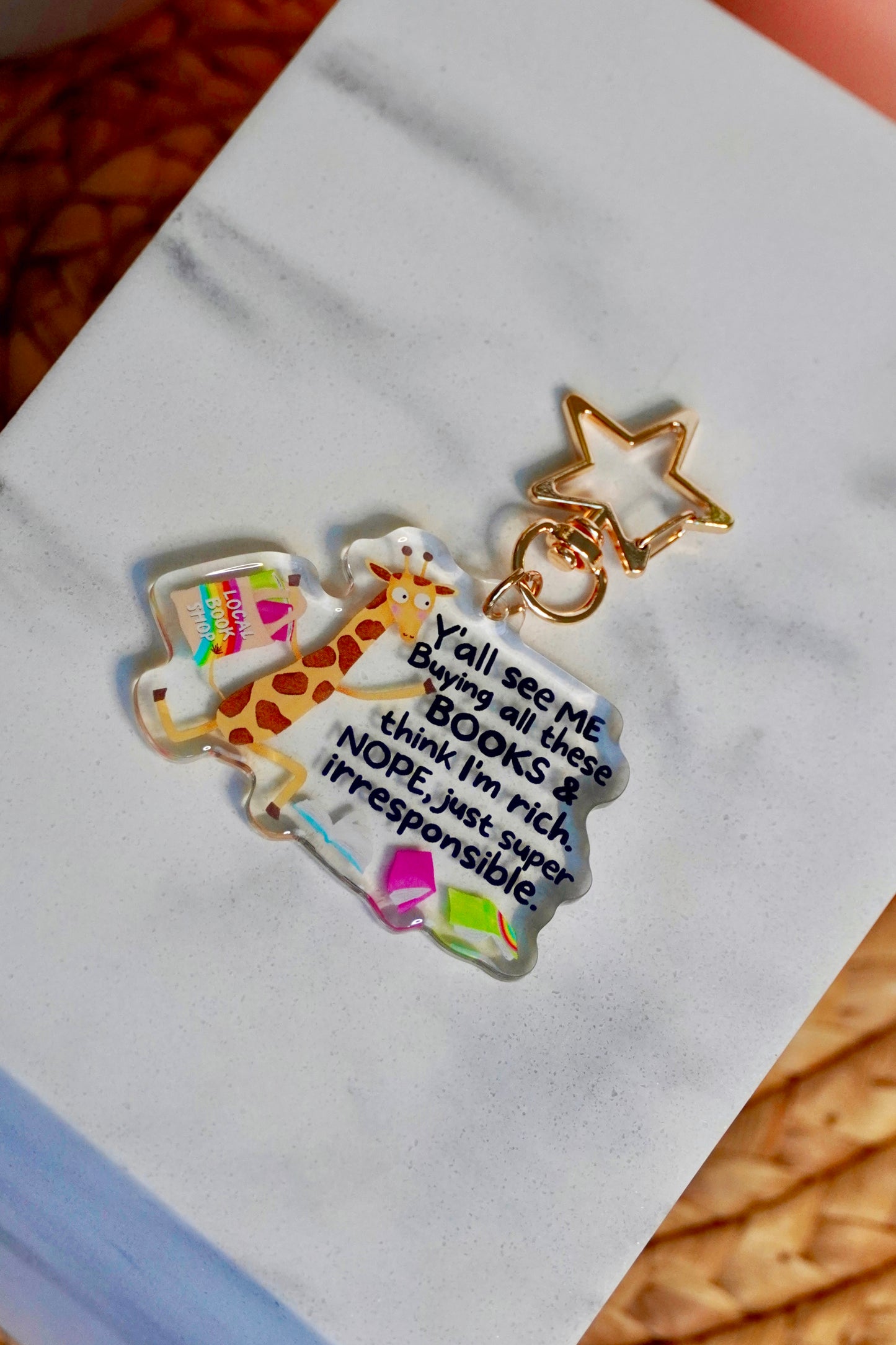 Y’all See Me Buying All These Books… Funny Giraffe Acrylic Keychain