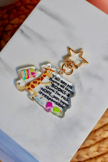 Y’all See Me Buying All These Books… Funny Giraffe Acrylic Keychain