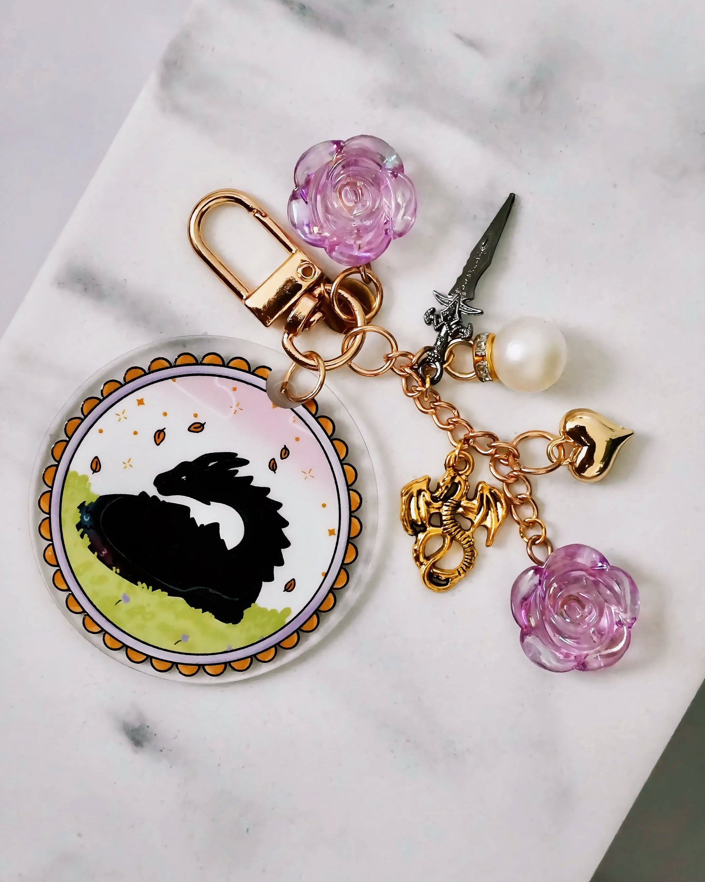 Sleeping Dragon Acrylic Circle Keychain