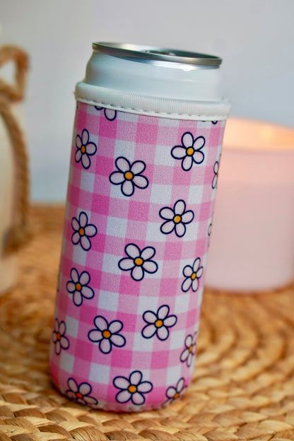 Pink Gingham Daisy Tall Can Sleeve