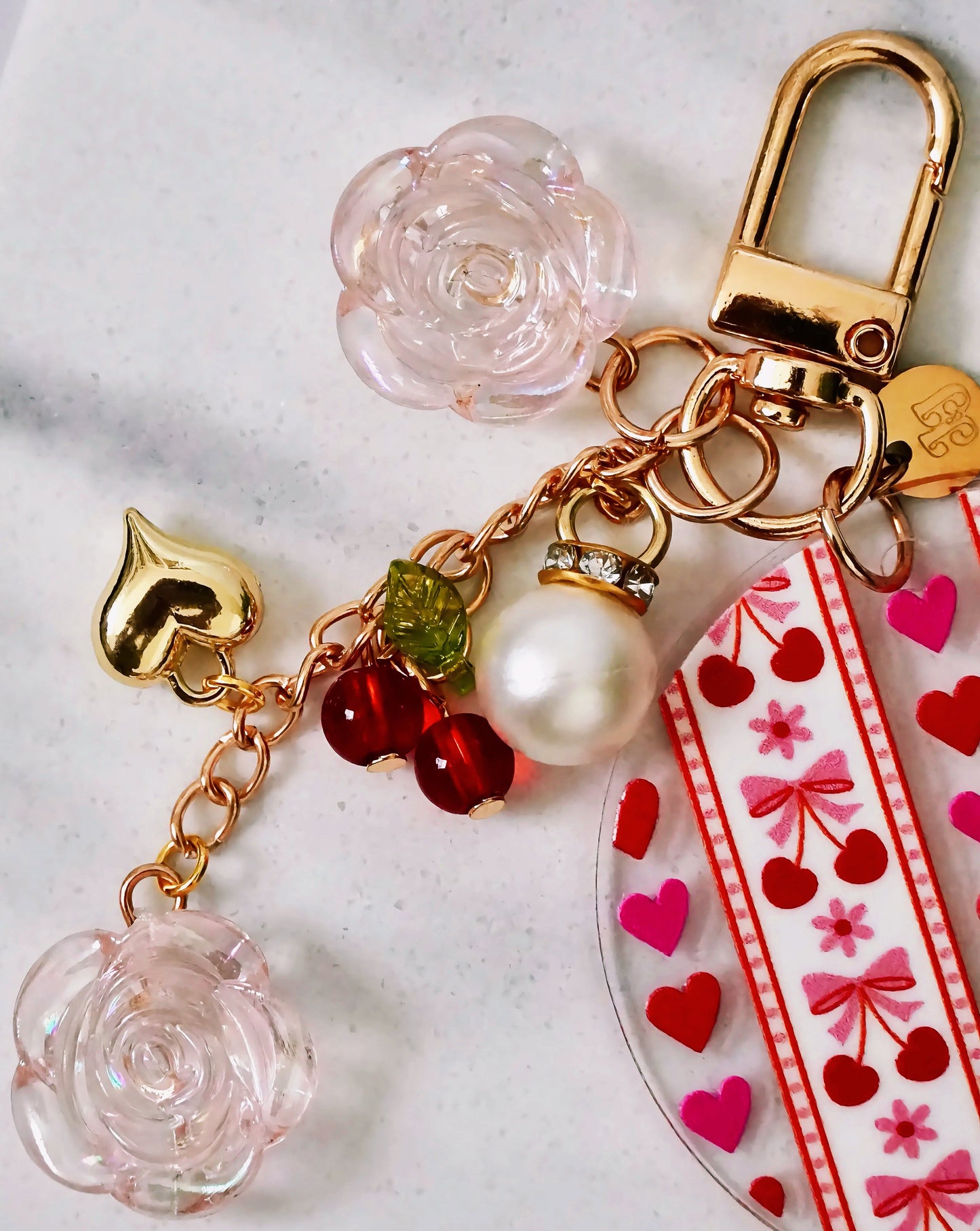 Cherry Hearts Acrylic Circle Keychain