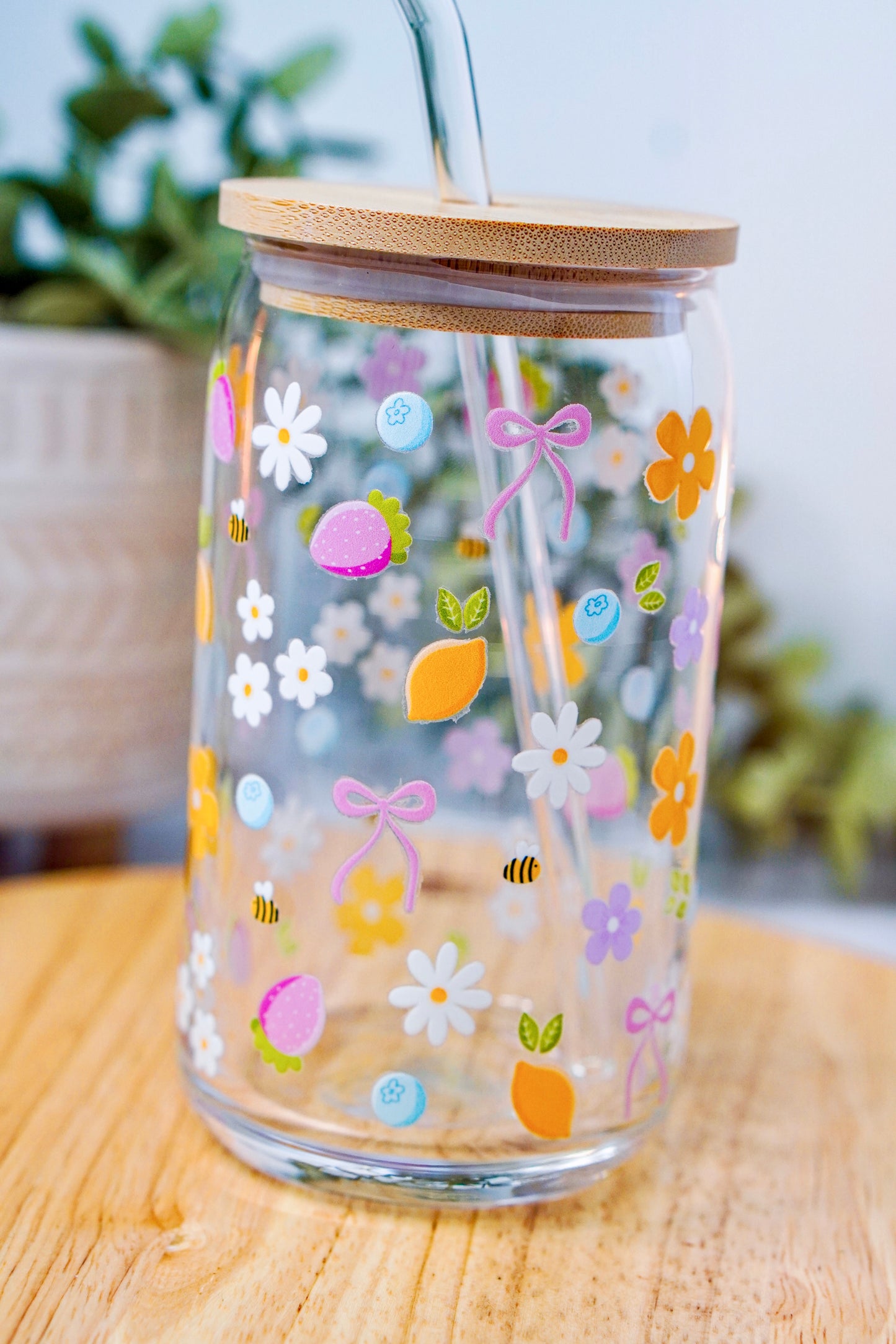 Bees + Flowers Iced Coffee Glass