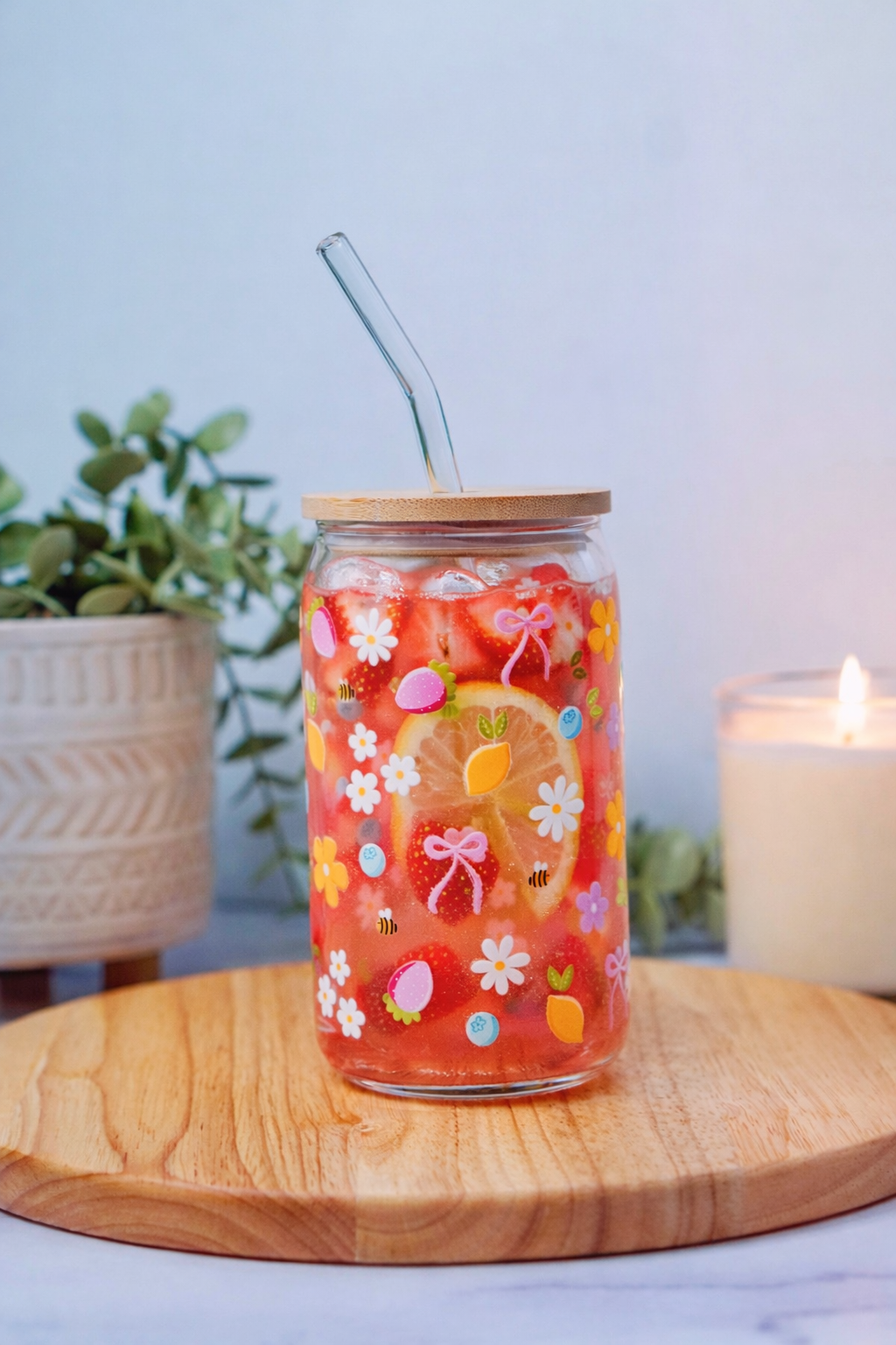 Bees + Flowers Iced Coffee Glass