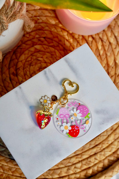 Strawberry Daisy Acrylic Circle Keychain