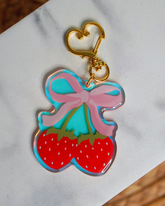 Strawberry Bow Iridescent Acrylic Keychain