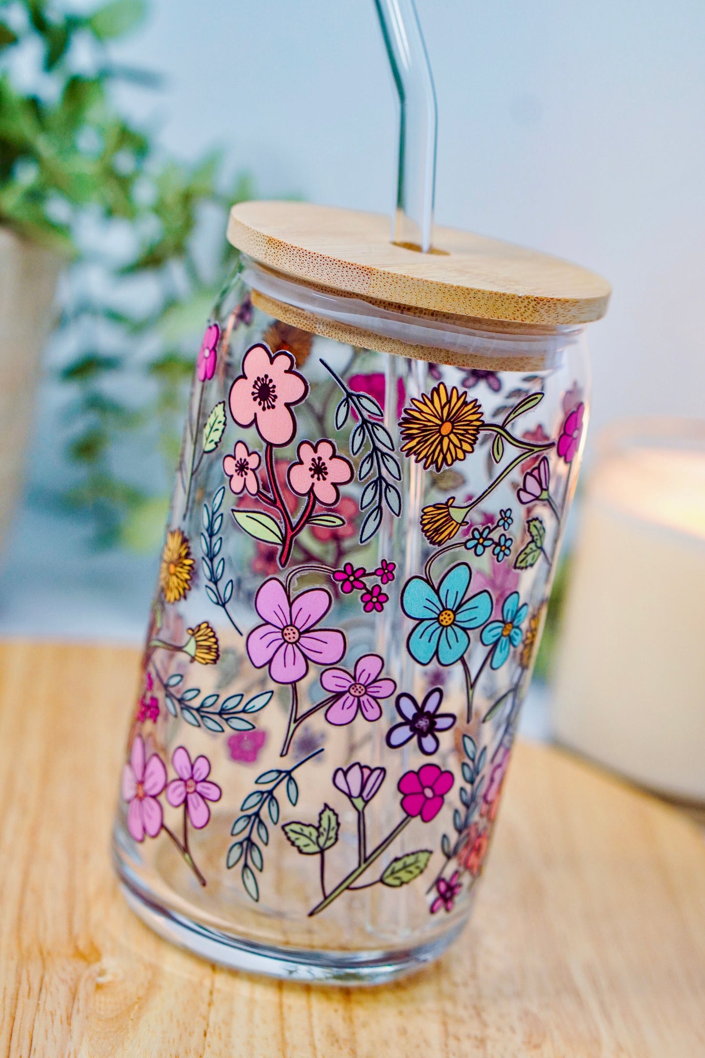 Line Flowers Iced Coffee Glass
