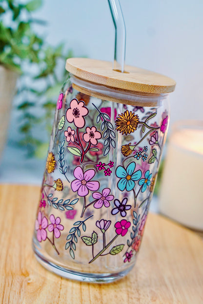 Line Flowers Iced Coffee Glass