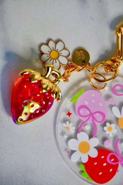 Strawberry Daisy Acrylic Circle Keychain