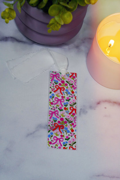 New Bow + Flowers Acrylic Bookmark