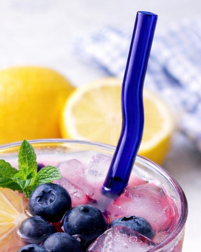 Cobalt Blue Wavy Glass Straw