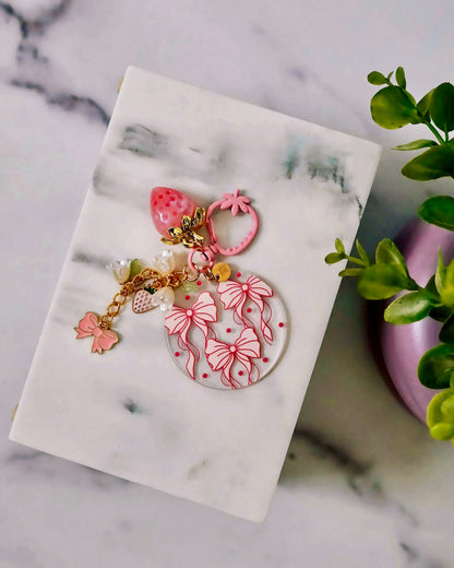 Bows & Strawberries Acrylic Circle Keychain