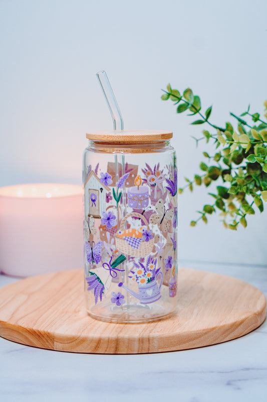 Lavender Picnic Fields Iced Coffee Glass
