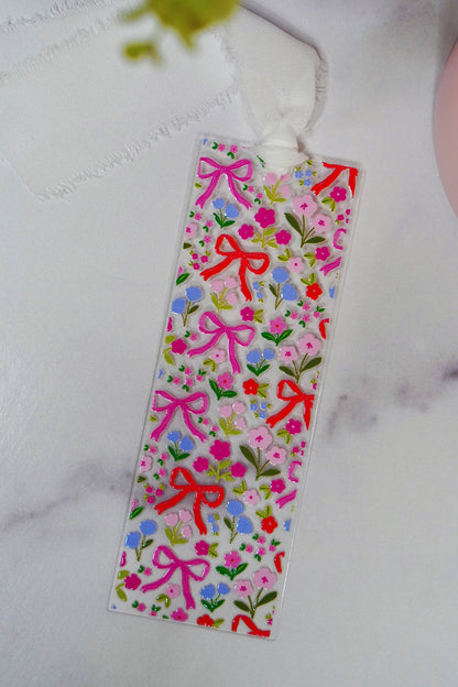 New Bow + Flowers Acrylic Bookmark