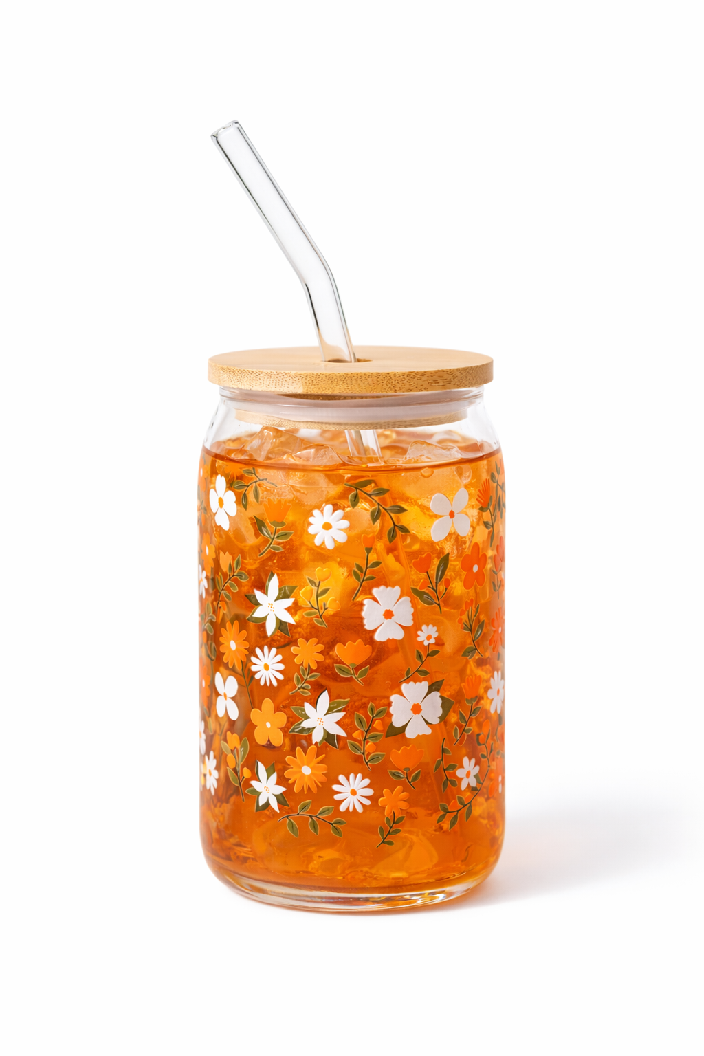 Golden Flowers Iced Coffee Glass
