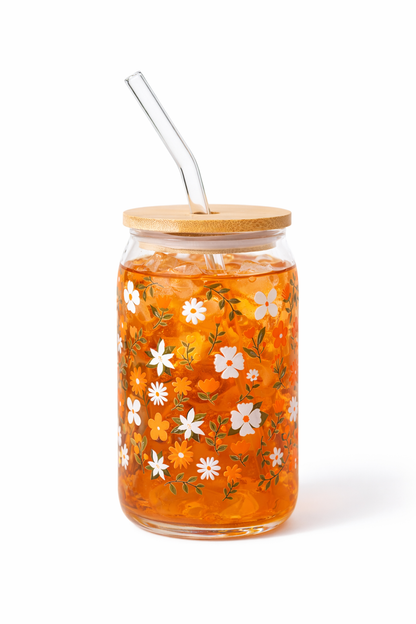 Golden Flowers Iced Coffee Glass
