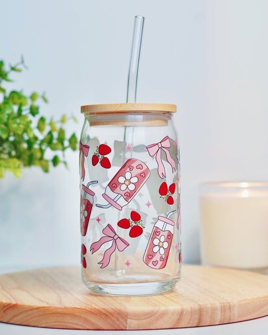 Strawberry Iced Latte Iced Coffee Glass