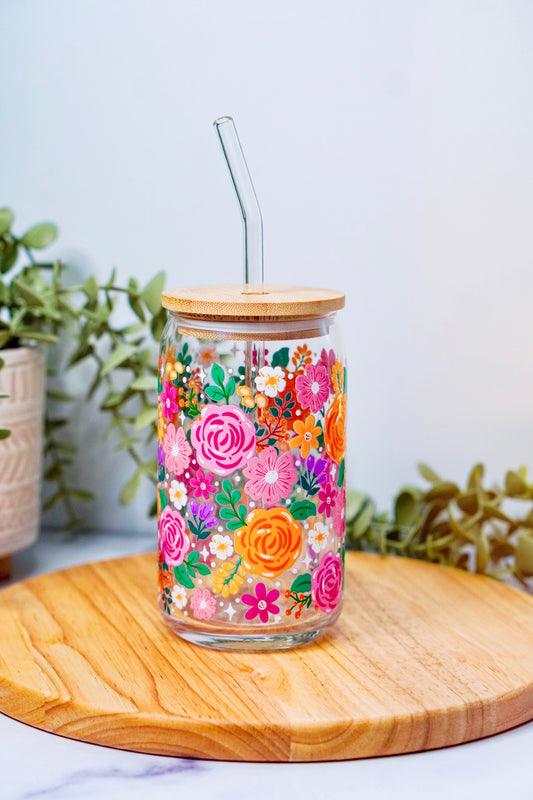Beautiful Florals Iced Coffee Glass