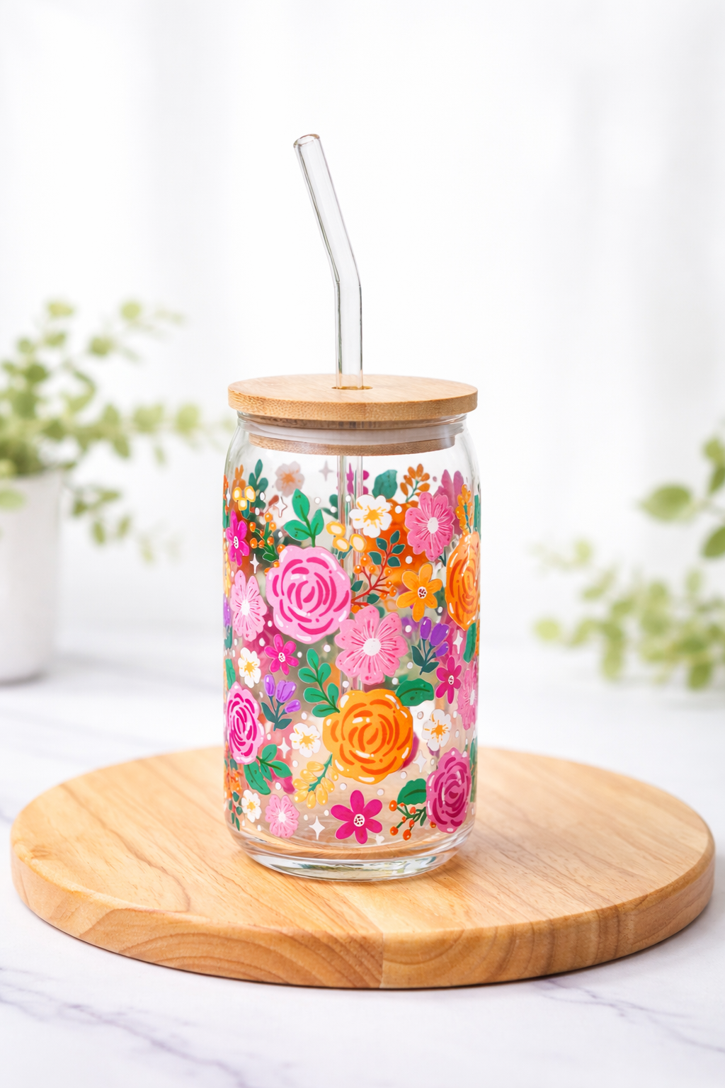 Beautiful Florals Iced Coffee Glass