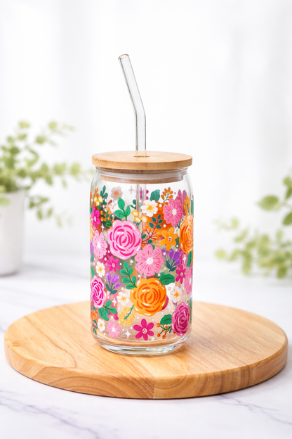 Beautiful Florals Iced Coffee Glass