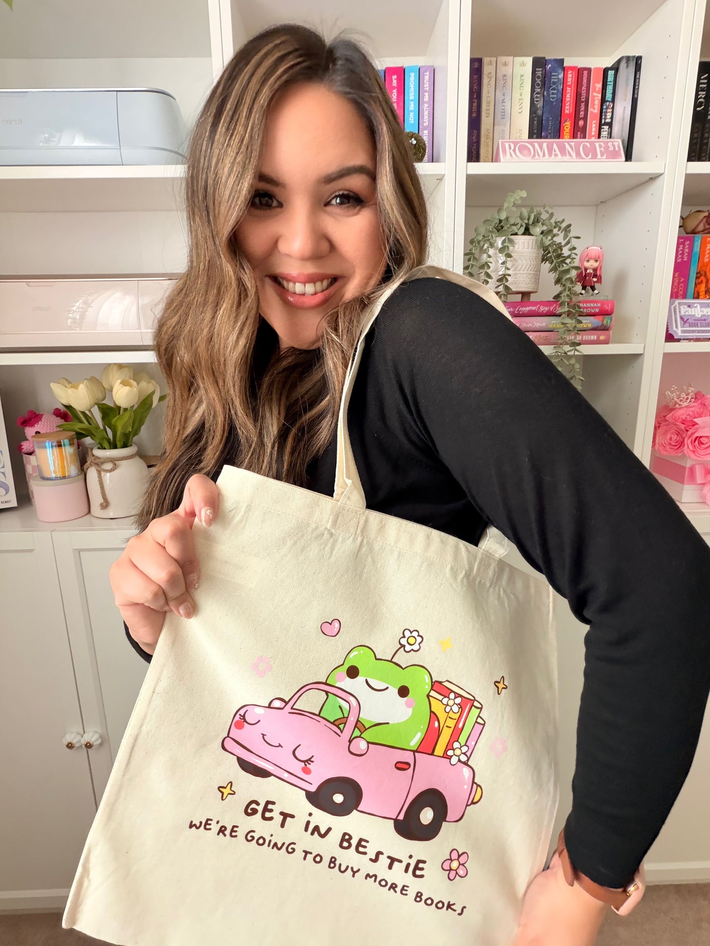 Get in Bestie We're Going to Buy More Books Tote Bag