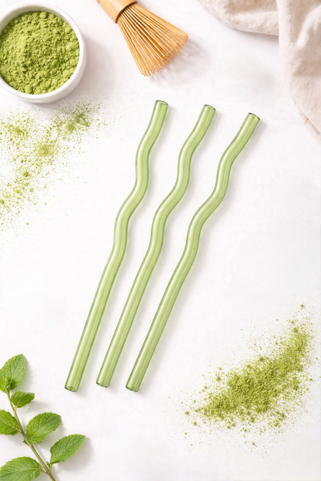 Green Wavy Glass Straw