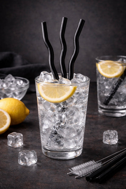 Black Wavy Glass Straw