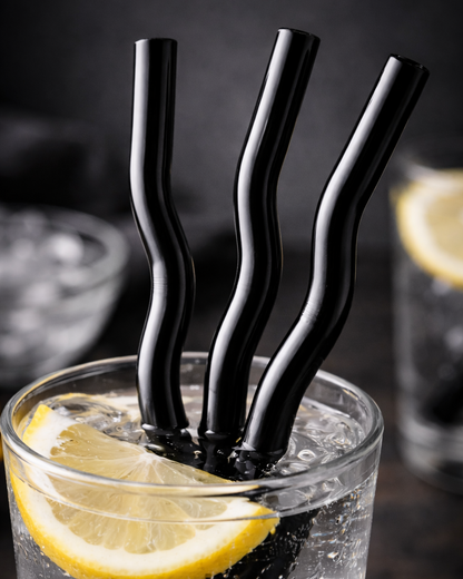 Black Wavy Glass Straw