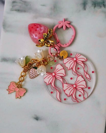 Bows & Strawberries Acrylic Circle Keychain