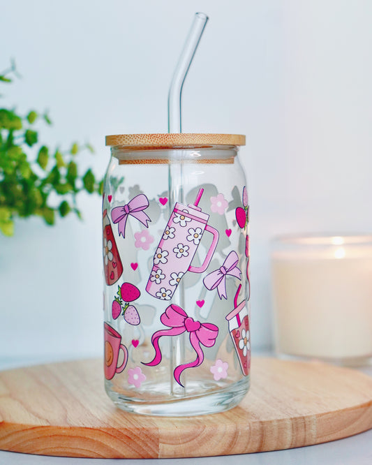 Coquette Pink Strawberry Iced Coffee Glass