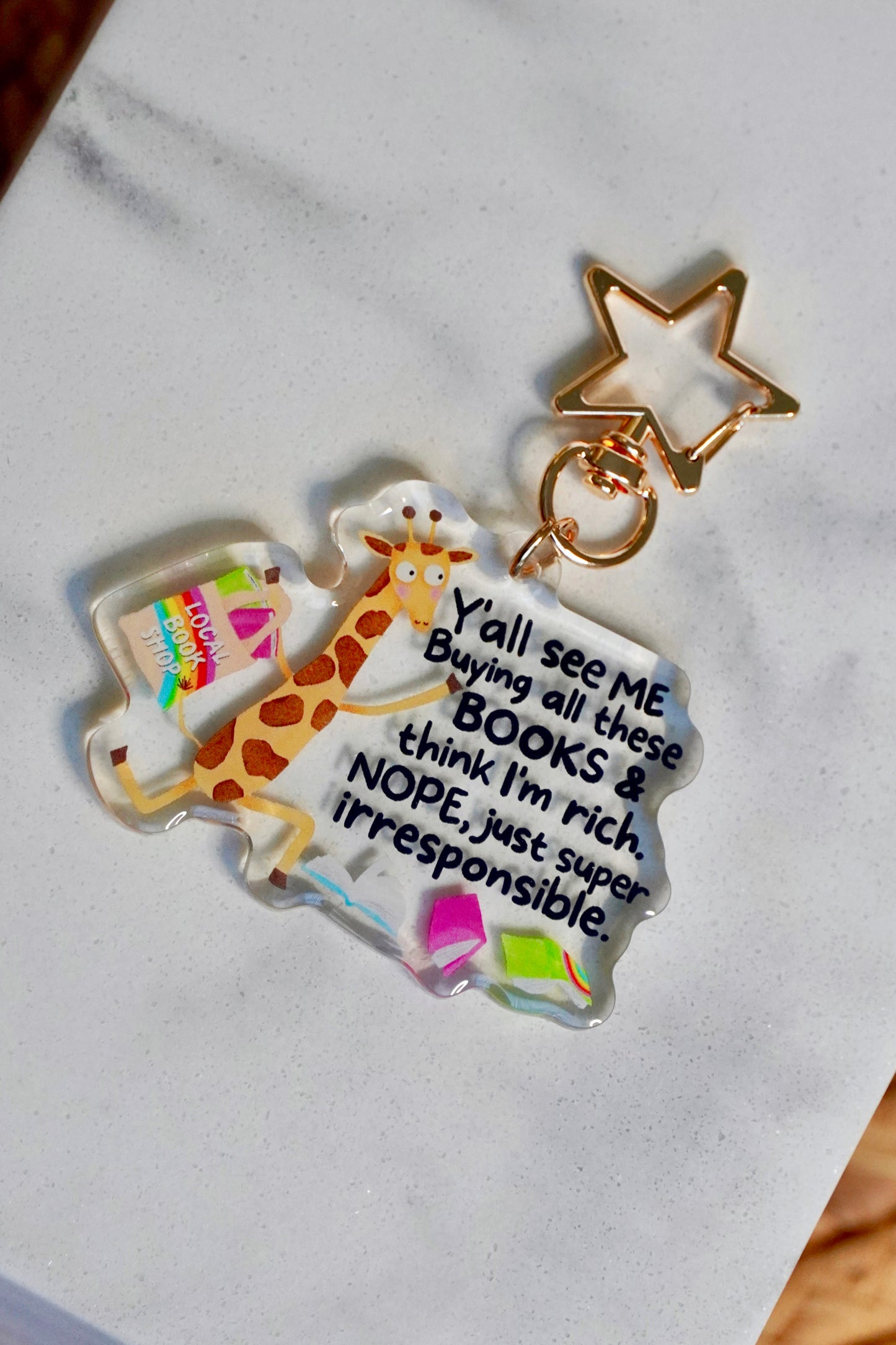 Y’all See Me Buying All These Books… Funny Giraffe Acrylic Keychain