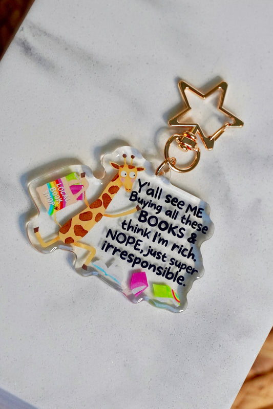 Y’all See Me Buying All These Books… Funny Giraffe Acrylic Keychain
