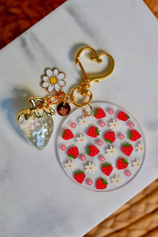Strawberry Blossom Acrylic Circle Keychain