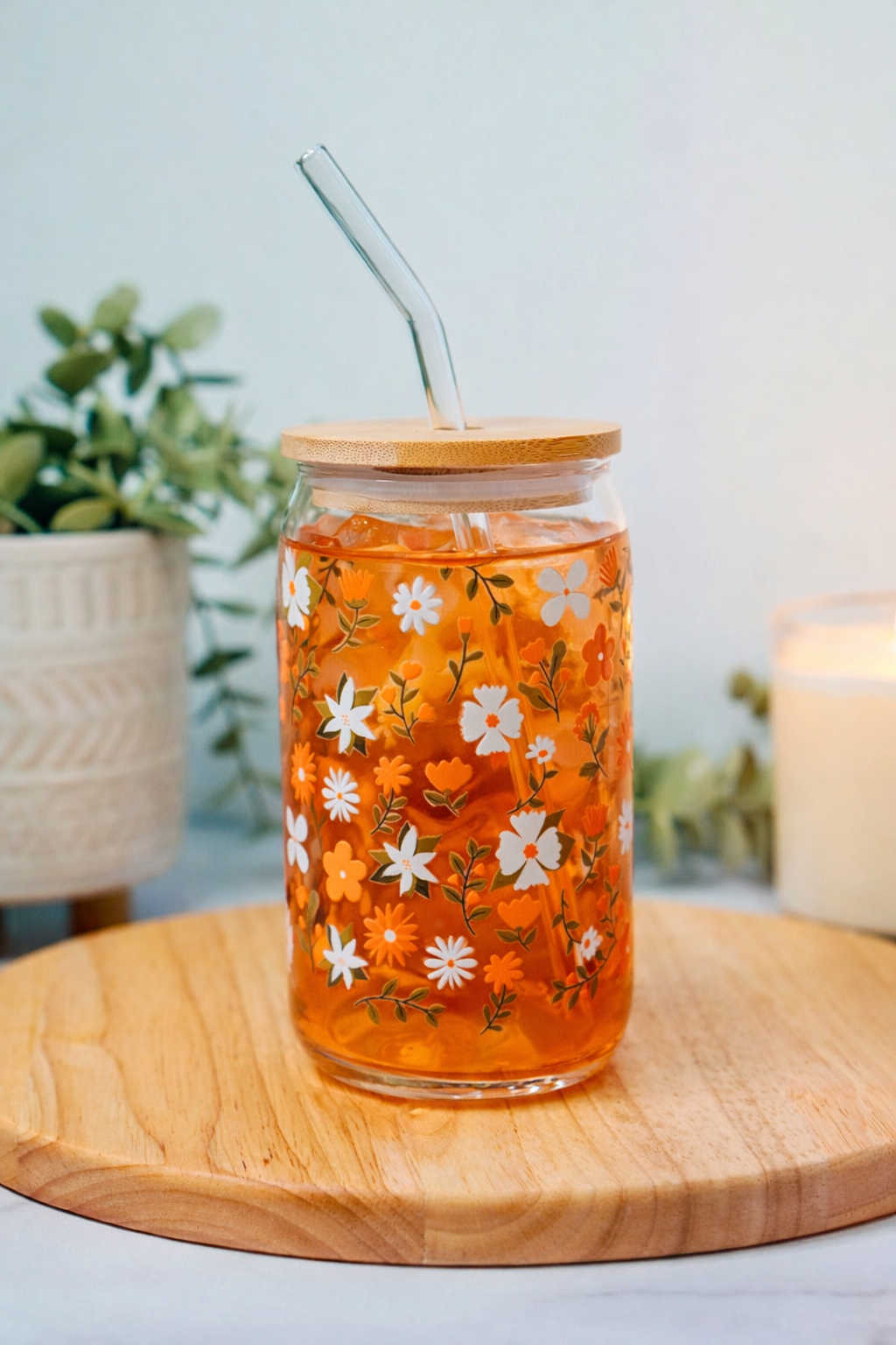 Golden Flowers Iced Coffee Glass