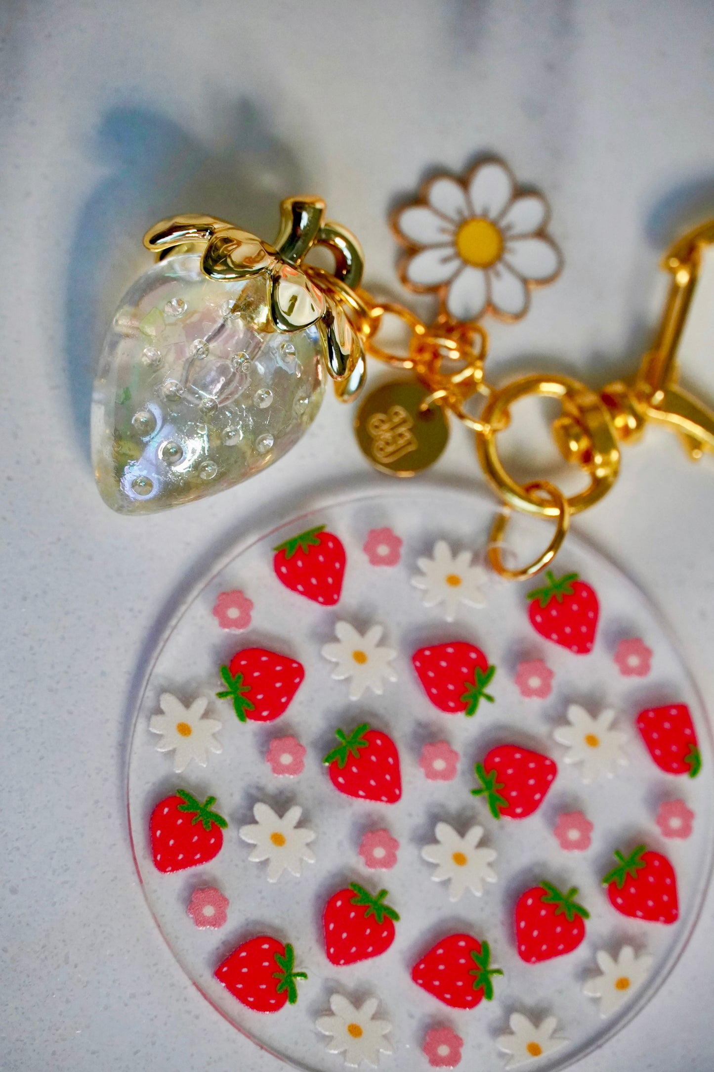 Strawberry Blossom Acrylic Circle Keychain