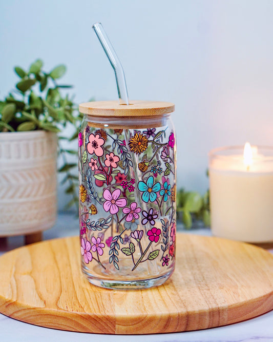 Line Flowers Iced Coffee Glass