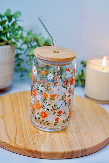 Golden Flowers Iced Coffee Glass