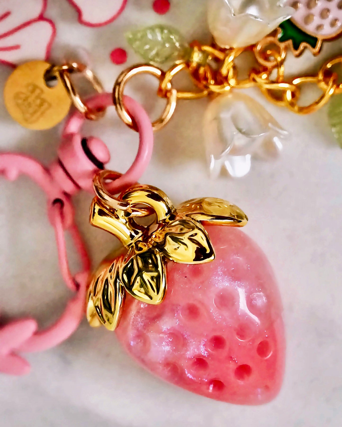 Bows & Strawberries Acrylic Circle Keychain
