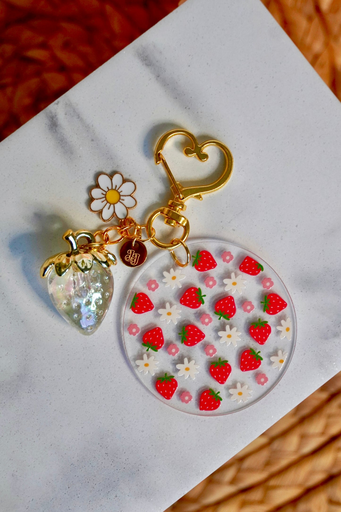 Strawberry Blossom Acrylic Circle Keychain