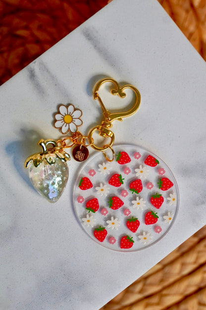 Strawberry Blossom Acrylic Circle Keychain