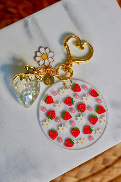 Strawberry Blossom Acrylic Circle Keychain