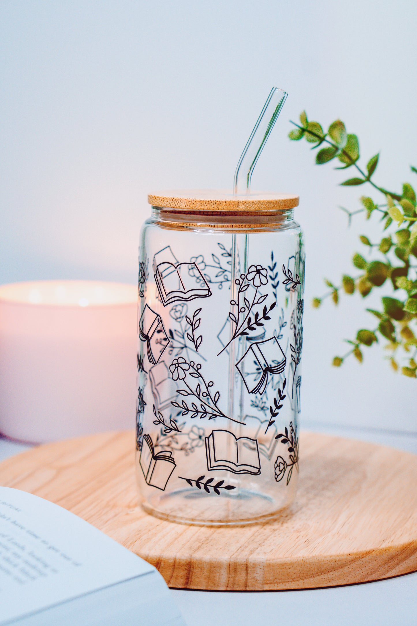Books & Wildflowers Iced Coffee Glass