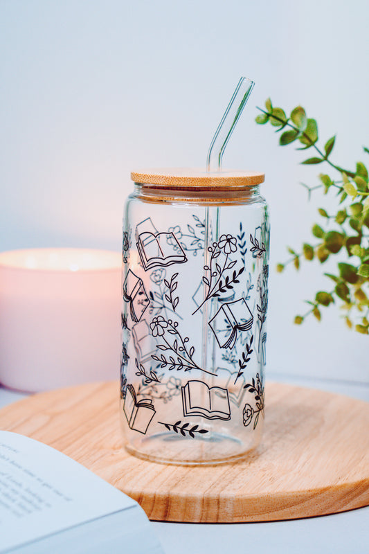 Books & Wildflowers Iced Coffee Glass